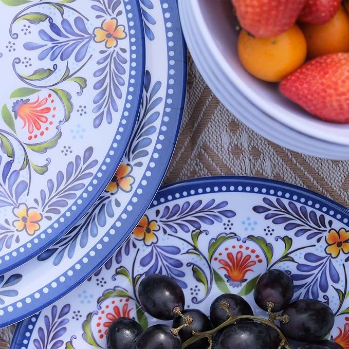 Melamine Dinnerware Set 12-Piece for 4 Dish Set Plates Bowls Unbreakable Dishware for Indoor Outdoor Use Lightweight Durable for Camping Picnics Parties Purple