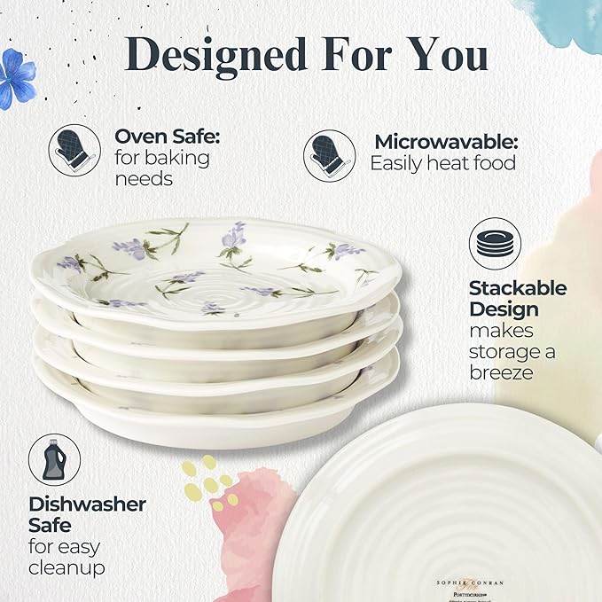 Portmeirion Sophie Conran Lavandula 6" Tea Plate - Ripple Edge with Lavender Motif - For Afternoon Tea, Brunches & Desserts - Single Floral Porcelain Dish for Cottagecore Dining & Special Occasions