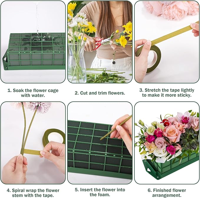 18 Packs Floral Foam Cage Rectangle and Square Flower Holder with Floral Foam Blocks Flower Cage Holders Flower Arrangements Supplies Cage for Fresh Flowers, Wedding Home Garden Decorations
