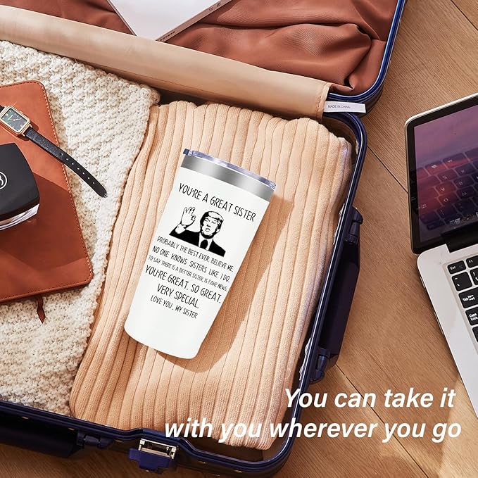 MFGNEH Sister Gifts,Sister Birthday Gifts,Unique Gift for Sisters,Best Sisters Idea,Christmas Gift for Bestie,Women,Thank You,20 oz White Stainless Steel Tumbler Mug
