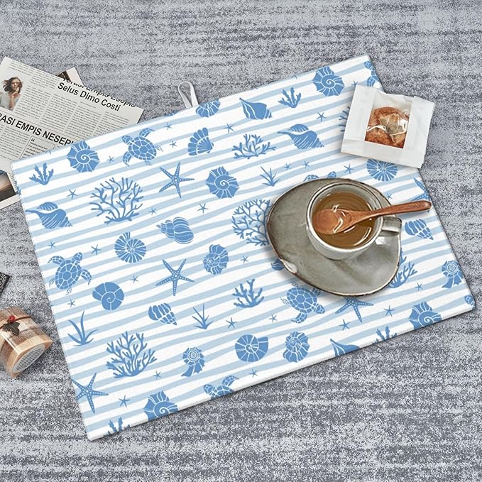 Beach Coastal Kitchen Dish Drying Mat for Counter, Ocean Sea Dish Draining Mat Microfiber Absorbent Reusable Washable Extra Large 18"x24" (beach, 18"x24")