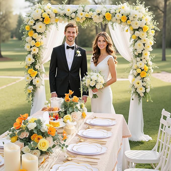 WONDERFUL 60pcs White Plastic Plates Disposable Heavy Duty White and Gold Plastic Plates for Party High-End Plate Includes 30 10.25in Dinner & 30 7.5in Dessert Plate Wedding/Christmas/Thanksgiving