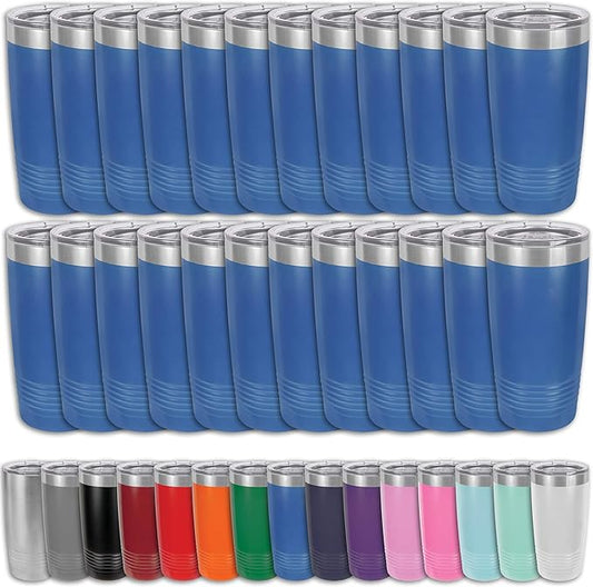 Clear Water Home Goods - (Pack of 24) 20 oz Stainless Steel Vacuum Insulated Tumbler, Double Wall 18/8 Stainless Steel Travel Mug for Cold & Hot Drinks, Powder Coated - Blue