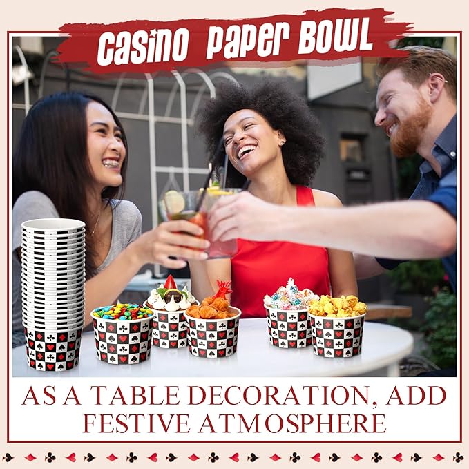 50 Pack Casino Ice Cream Cups 9 oz Poker Disposable Dessert Bowls Paper Soup Bowls Playing Card Snack Cups for Hot or Cold Food for Las Vegas Game Night Casino Birthday Party Supplies