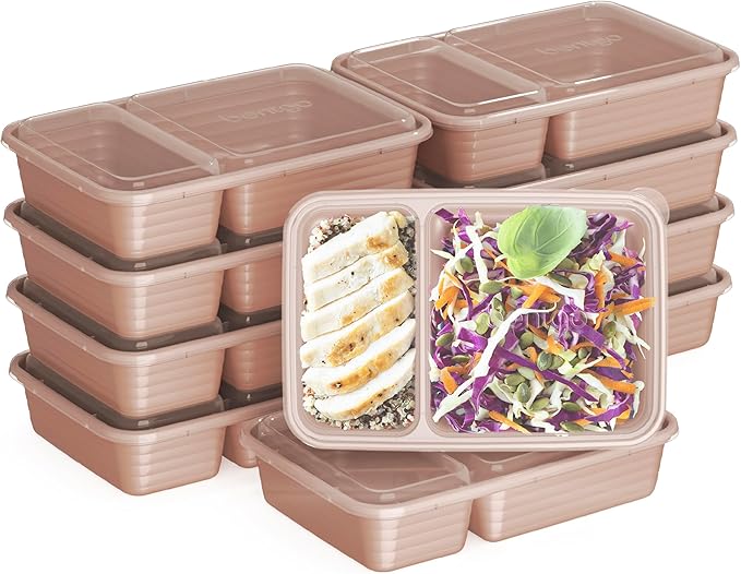 Bentgo Prep - 20-Piece 2-Compartment Reusable Meal Prep Containers with Lids, PFAS & BPA Free Materials, Durable, Microwave, Freezer, & Dishwasher Safe To Go Food Storage (Rose Gold)