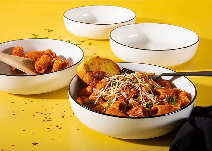 Gibson Home Oslo 16 Piece Porcelain Dinnerware Set,White w/Black Rim Rim, Service for 4 (16pcs)