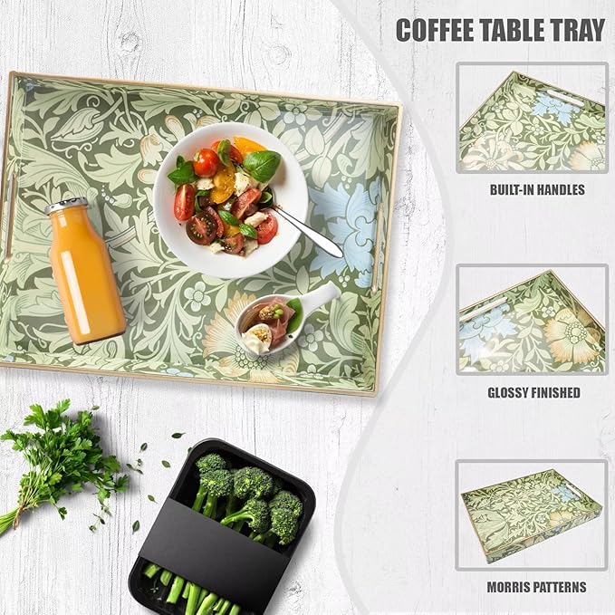 Spsyrine Serving Tray with Handles, Plastic Decorative Tray for Coffee Table, Living Room, Home Decor, 3040C