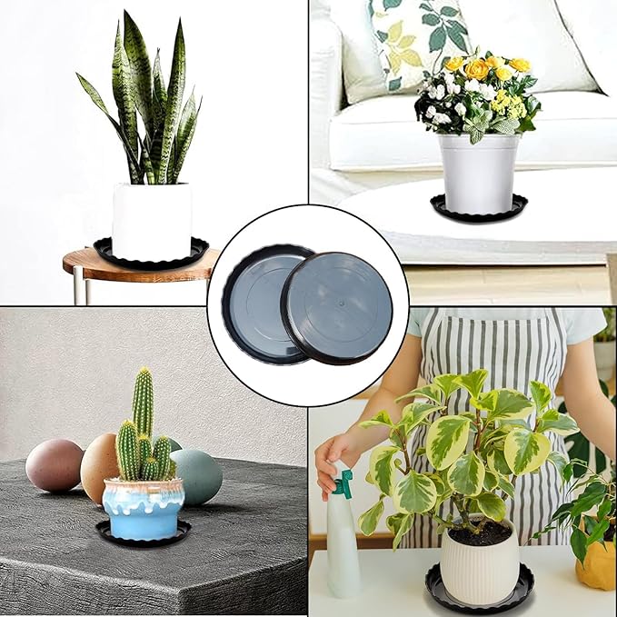15 Pcs Plant Saucer Set, 6, 8, 10 Inch Plastic Pot Trays, Flower Planter Saucers, Drip Trays for Indoor/Outdoor, Sturdy Plant Plate Water Catcher (Black)