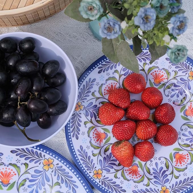 Melamine Dinnerware Set 12-Piece for 4 Dish Set Plates Bowls Unbreakable Dishware for Indoor Outdoor Use Lightweight Durable for Camping Picnics Parties Purple