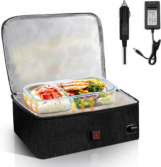 Portable Oven, 12V/24V/110V 3-in-1 Car Food Warmer, Electric Lunch Box For Truckers, Portable Personal Lunch Box Warmer For Road Trip, Office Work, Picnic, Camping, Family Gathering (Black)