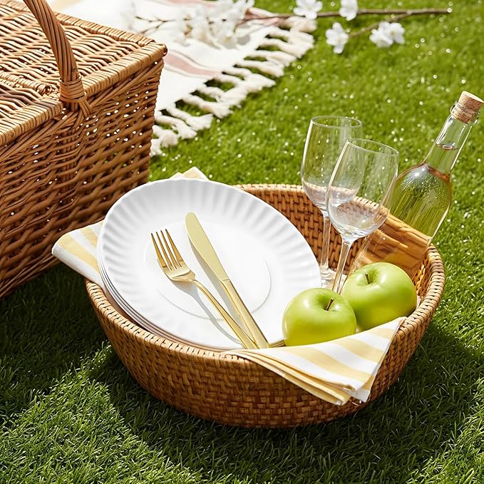 TP Melamine Plates Set of 8, 8-Inch Lightweight Reusable Plates for Picnic, Party, BBQ & Camping, Dishwasher Safe Tableware for Salads, Appetizers & Desserts, White