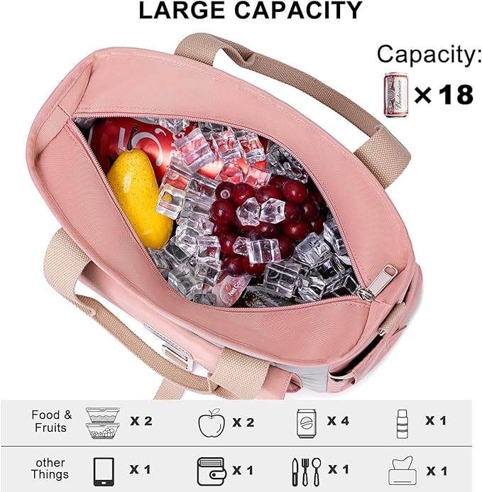 Weitars Insulated Lunch Bag for Women,Leak Proof Lunch Box for Work,Extra Large Lunch Tote Bag With Removable Shoulder Strap with Side Pockets,Reusable Lunch Bag For Picnic Hiking