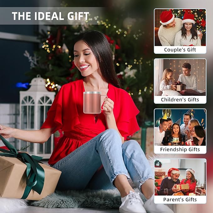 Volhoply 14oz Insulated Stainless Steel Coffee Mug with Lid Bulk 8 Pack,Double Wall Vacuum Travel Coffee Cup with Handle,Reusable Cups Tumbler Cup,Camping Mugs Keep Hot,Ideal Gifts(Rose Gold,8)