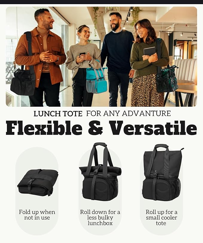 SUNNY BIRD Dual Compartment Lunch Bag Insulated Lunch Box for Women and Men (Black 01)