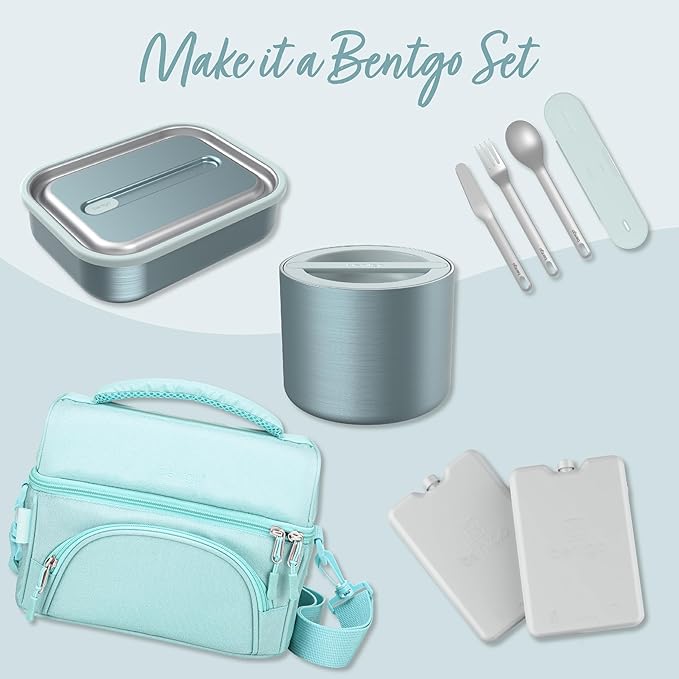 Bentgo Stainless Insulated Food Container - 2.4 Cups (19 oz), Triple-Layer Insulation, Vacuum Seal, Leak-Proof, Built-In Handle, Wide Opening, Premium Stainless Steel, for Cool/Warm Foods (Aqua)