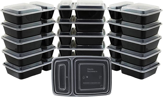 16 Pack - SimpleHouseware 2 Compartment Food Grade Meal Prep Storage Container Boxes (28 ounces)