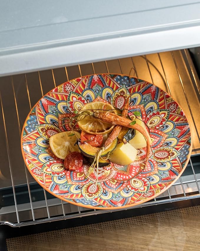 Salad Plate Set of 6, 8.5 Inch Dinner Plates for Salad, Pasta, Dessert,Steak, Appetizers Colorful Bohemian Style Dishes for Kitchen