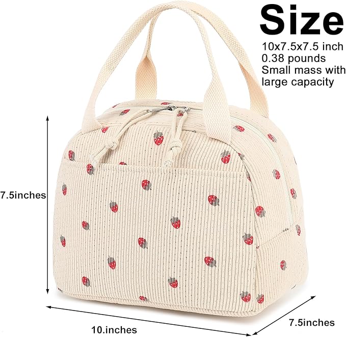 Bluboon Lunch Bag for Women Men Cute Corduroy Lunch Tote Bags Reusable Insulated Lunch Box Large Capacity Reusable Insulated Cooler for Work Picnic or Travel