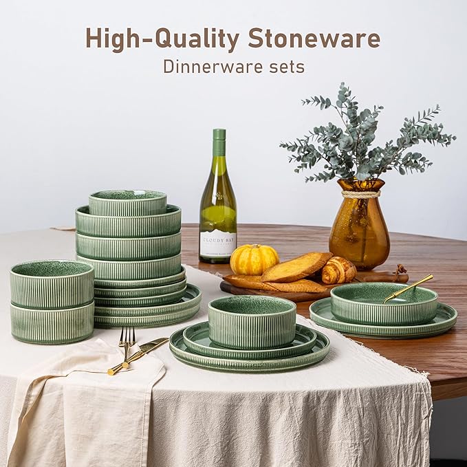GBHOME Stoneware Dinnerware Sets for 4,Round Reactive Glaze Ceramic Plates and Bowls Set,Highly Scratch Resistant| Dishwasher & Microwave Safe Dishes Set,Service for 4(12Pcs)