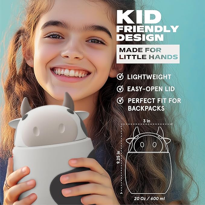 Bestie Foodie Kids Insulated Food Jar – Cute Character Lunch Container for Children, BPA-Free Stainless Steel, Leakproof & Vacuum Sealed, Keeps Food Hot or Cold, Easy to Clean, 16oz