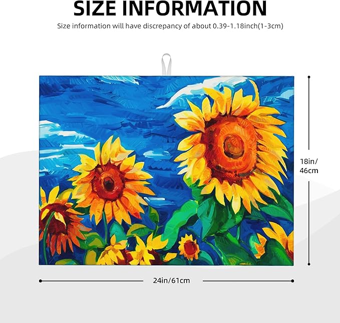 Sunflower Dish Drying Mat for Kitchen Counter Microfiber Super Absorbent Non-Slip Dish Drying Pad for Countertops Dishes Utensils Stylish Quick-Dry Machine Washable 18x24 Inch