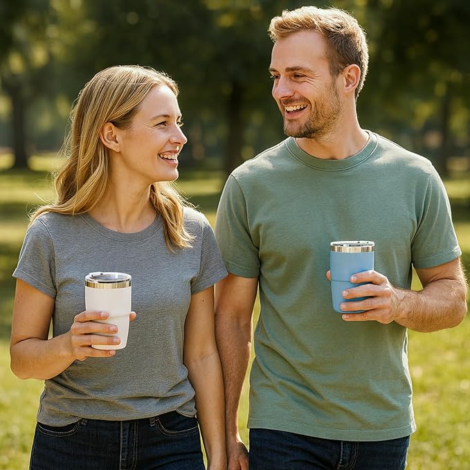 8 oz Espresso/Coffee Cup with Magnetic Lid, Ceramic-Lined 18/8 Stainless Steel, Double-Wall Vacuum Insulated, Stackable, Dishwasher Safe, Mini Tumbler for On-the-Go (Pastel Blue, 2 Pack)