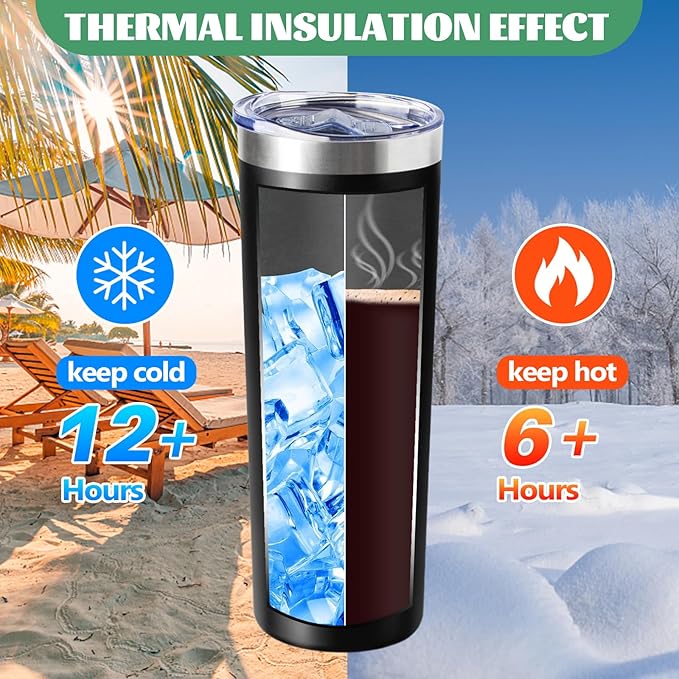 20 oz Skinny Tumbler with Lid and Straw,Stainless Steel Vacuum Insulated Tumbler Cup Double Wall Leak-proof Coffee Mug,Travel Thermal Water Tumbler for Office,Outdoor (Black/White/Rose gold/Silver)