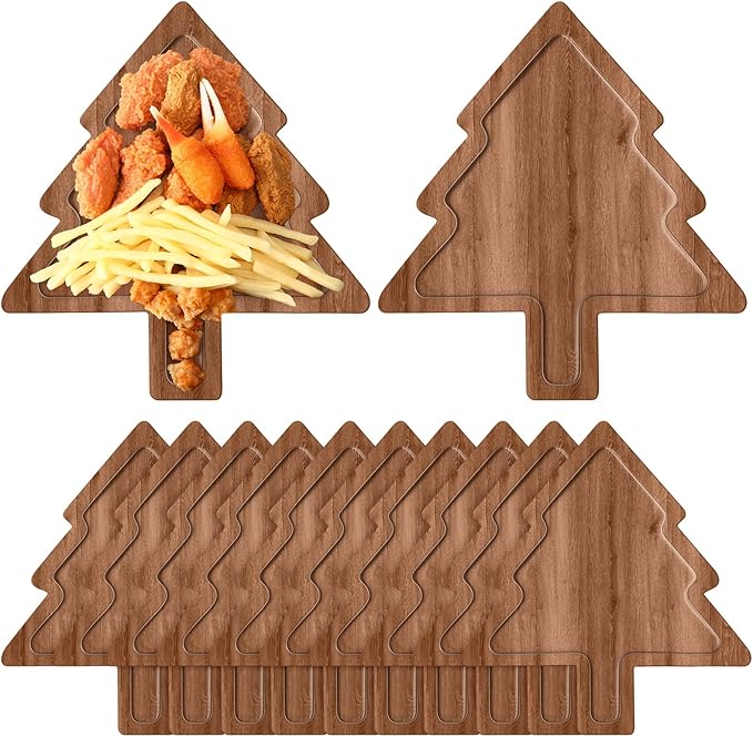 12 Pcs Christmas Appetizer Platter 12 Inch Cutting Board Acacia Serving Trays Wood Charcuterie Board Tray Snack Dessert Candy Dish Plate for Kitchen Gifts (Christmas Tree)