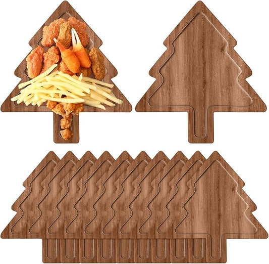 12 Pcs Christmas Appetizer Platter 12 Inch Cutting Board Acacia Serving Trays Wood Charcuterie Board Tray Snack Dessert Candy Dish Plate for Kitchen Gifts (Christmas Tree)
