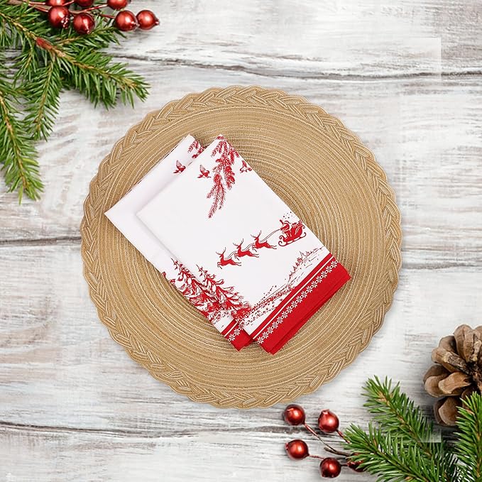 Christmas Pine Tree Napkins, 18×18 Inch Santa Dinner Cloth Napkins Set of 6, Washable Cotton Soft Absorbent Square Napkins for Dining Kitchen Party Wedding Decoration