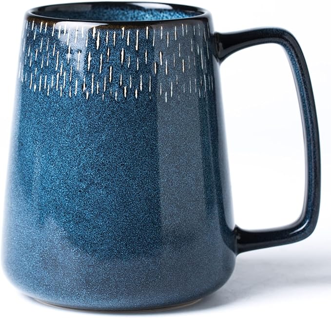 24 OZ Extra Large Ceramic Coffee Mug, Jumbo Coffee Mugs, Big Tea Cups with a Large Handle for Office and Home, Microwave and Dishwasher Safe (24 OZ Star Blue)