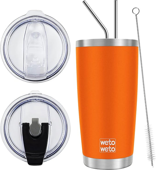 WETOWETO 20oz Insulated Stainless Steel Tumbler, Double Wall Vacuum Leak-proof Travel Coffee Mug, Powder Coated Water Cup (Orange, 1 Pack)