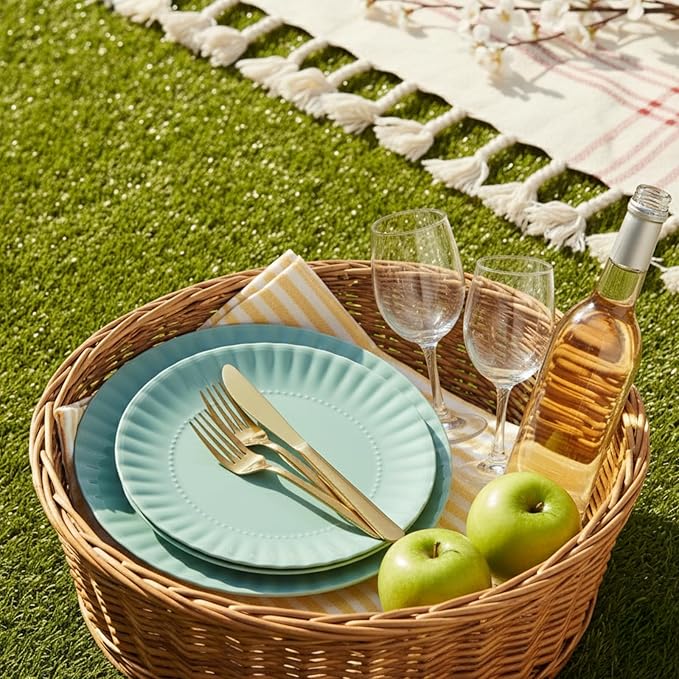 TP 8 inch Plates Set of 8, Melamine Round Plates for Salad Appetizer Dinner Lunch, Dessert Dishes for Indoors and Outdoors, Teal