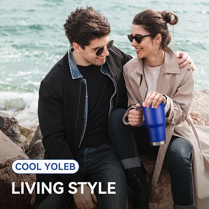 30 oz Tumbler with Handle and Lid, Stainless Steel Tumblers Double Wall Vacuum Insulated Travel Mug Leak Proof Cup Keep Drinks Cold and Hot Blue, 1 Pack