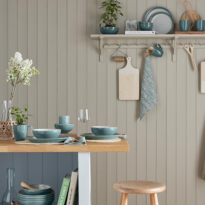 Denby - Elements Fern Green 3 Piece Set For 1 - One Person Ceramic Tableware - Dishwasher & Microwave Safe, Scratch Resistant Stoneware - Includes 1 x Large Plate, Side Plate & Cereal Bowl