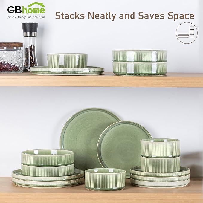 GBHOME Stoneware Dinnerware Sets for 4,Round Reactive Glaze Ceramic Plates and Bowls Set,Highly Scratch Resistant| Dishwasher & Microwave Safe Dishes Set,Service for 4(12Pcs)