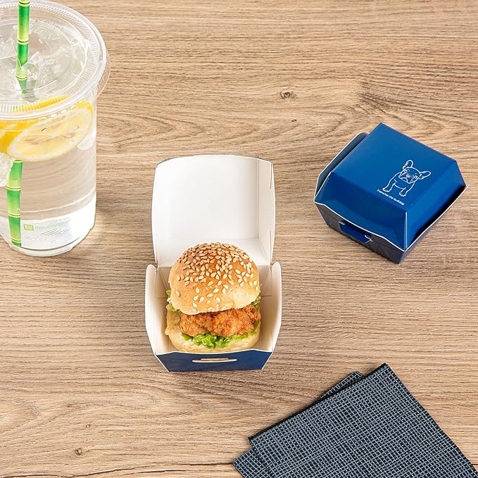 Restaurantware 2.5 x 2.5 x 2 Inch Mini Burger Boxes 100 Clamshell Food Containers - Hinged Lid Disposable Frenchie Paper Take Out Boxes Serve Sliders Or Finger Foods