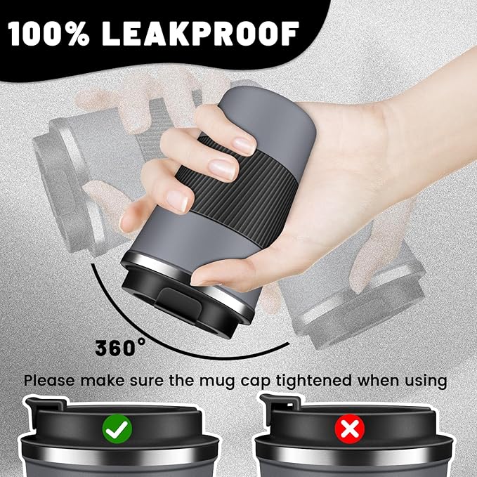 Insulated Coffee Tumblers with Flip Lid 12oz / 17oz, Stainless Steel Travel Coffee Mug Leak Proof, Vacuum Insulated Coffee Mug Reusable Cup, Keeps Cold and Hot for Coffee Tea