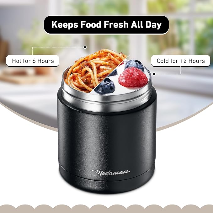 Stainless steel Insulated Food Jars set (16Oz + 12 OZ) wide mouth, Insulated Lunch Containers,Thermal Insulated food container, Hot Food Lunch Container, Hot Lunch Box - BlackPanther