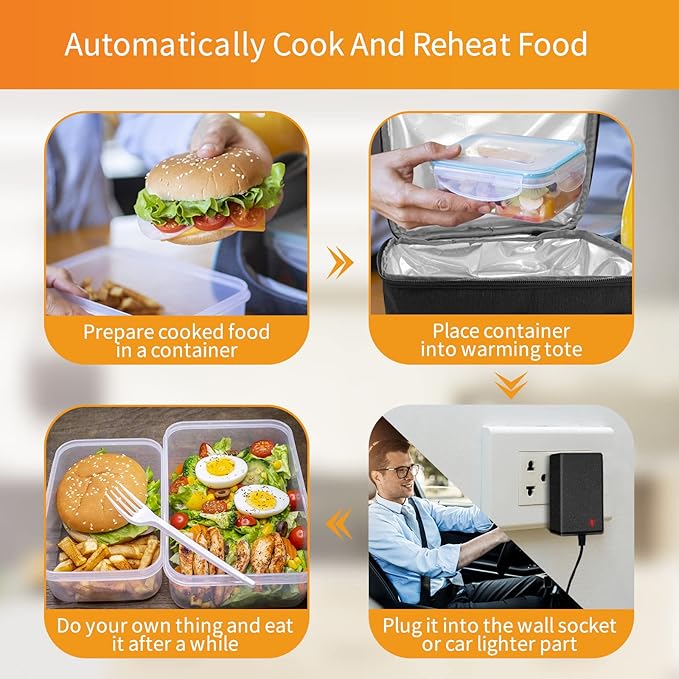Portable Oven, 12V/24V/110V 3-in-1 Car Food Warmer, Electric Lunch Box For Truckers, Portable Personal Lunch Box Warmer For Road Trip, Office Work, Picnic, Camping, Family Gathering (Black)