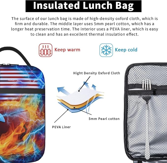 Softball Lunch Box for Kids Sports Lunch Bag for Girls Boys American Flag Insulated Lunch Bags Usa Flags Cooler Tote Bags Sport Ball Reusable Meal Handbags for School Picnic Work Office Hiking