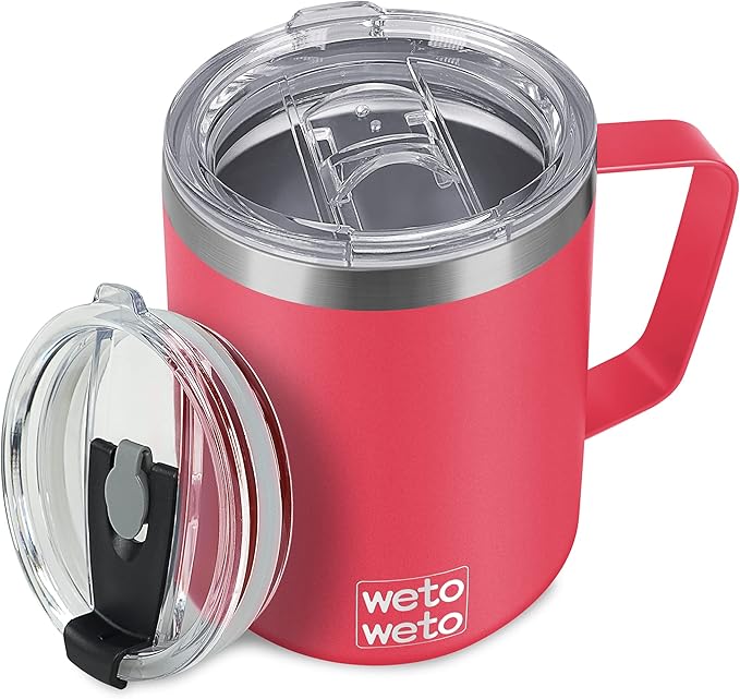 WETOWETO 14 oz Coffee Mug, Vacuum Insulated Camping Mug with Lid, Double Wall Stainless Steel Travel Tumbler Cup, Coffee Mugs Outdoor, Powder Coated Watermelon Red