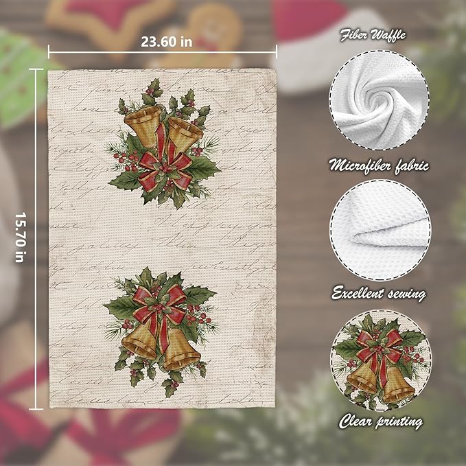 Christmas Kitchen Towels,Vintage Retro Santa Claus Dish Towels Set of 2,Christmas Kitchen Decor Tea Towels for Kitchen,Hand Towels for Bathroom,Gifts for Women,16×24 Inches