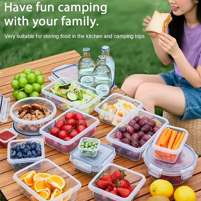 48Pcs Food Storage Container Set kitchen organizers Meal Prep Containers Lock Lids Reusable Plastic Lunch Box Snack Salad Containers 24 Boxes and 24 Lids Pantry and Kitchen Organization