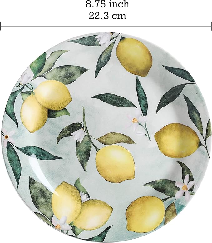 Bico Lemon Dreams Salad Plates Set of 4, 8.75 Inch Ceramic Dessert Plates for Salad, Appetizer, Side Dishes, Microwave and Dishwasher Safe, Gift for Housewarming and Thanksgiving