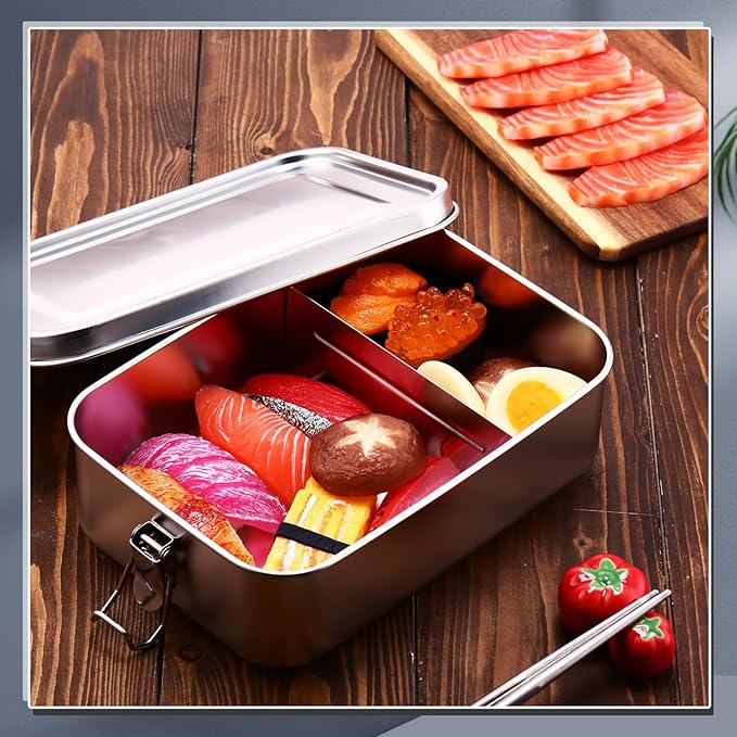 Umigy 1 Pcs Stainless Steel Food Containers 1400ml Metal Bento Lunch Box Stainless Steel Food Storage Containers, Lockable Clips to Leak Proof, Reusable Dishwasher Snack Boxes for Work