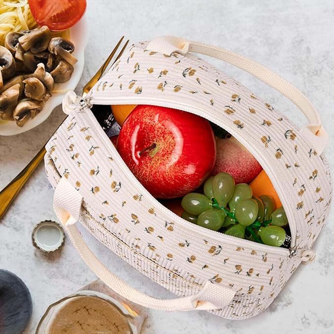 Bluboon Lunch Bag for Women Men Cute Corduroy Lunch Tote Bags Reusable Insulated Lunch Box Large Capacity Reusable Insulated Cooler for Work Picnic or Travel