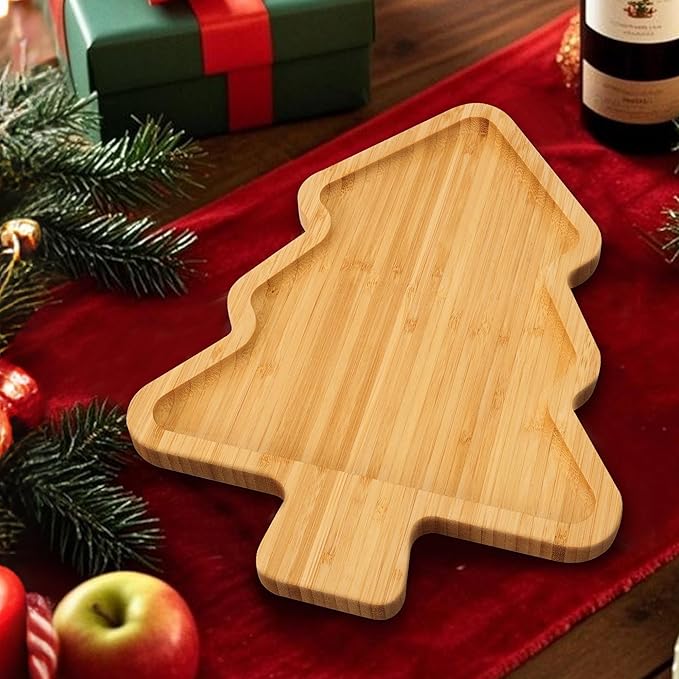 Christmas Serving Tray, Bamboo Christmas Tree Serving Platters Charcuterie Board, Christmas Serving Dishes, Table Decorations Supplies for Christmas Party