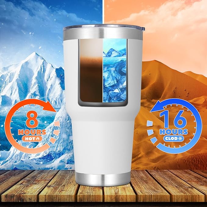 DOMICARE 30 oz Tumbler with Lid and Straw, Stainless Steel Tumblers Bulk, Insulated Vacuum Double Wall Travel Coffee Mug, Durable Powder Coated Tumbler Cups (White, 8)