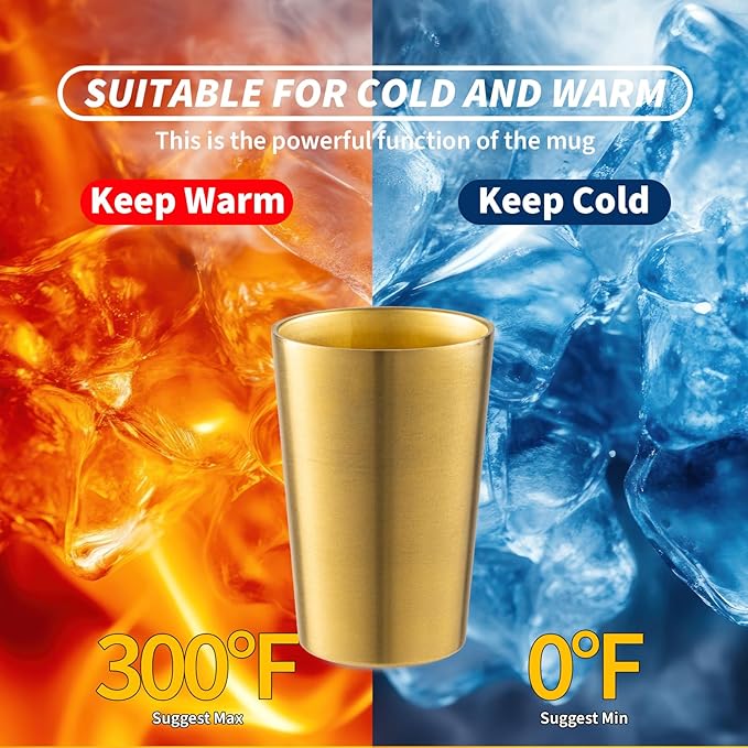 6 Pack 12 oz Stainless Steel Insulated Cup, Double Wall Vacuum Small Metal Cup, Reusable Camping Cups Unbreakable Indoor Outdoor for Party, Home, Office, BBQ, Gold